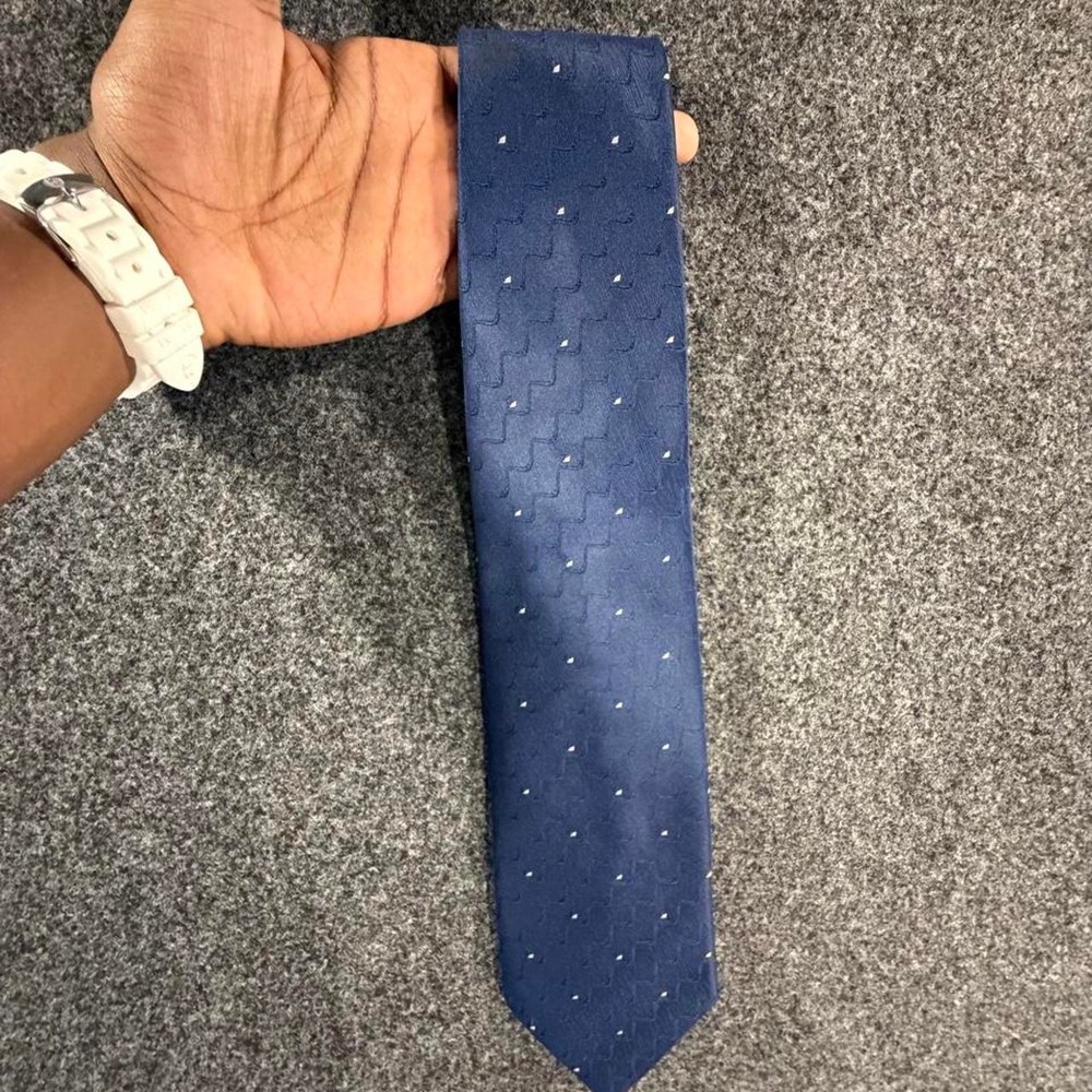 Hugo Boss Blue Geometric Jacquard Silk Necktie Made in Italy Mens Tie